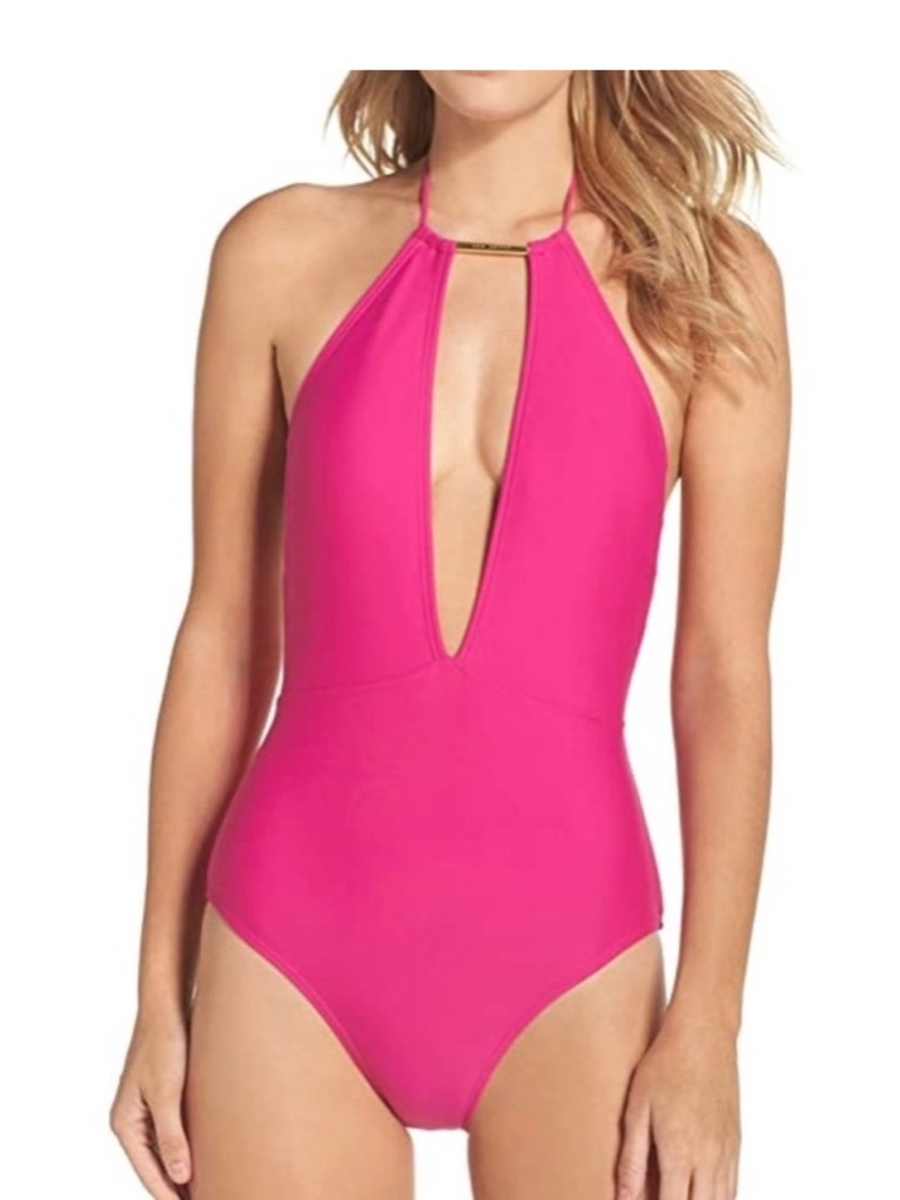 Ted Baker London Pikaa Halter One Piece Fushia Pink Plunging Neckline Deep V 8